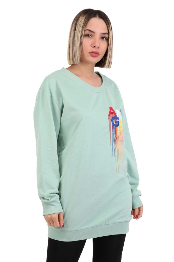 Angels Yazı Nakışlı Kadın Sweat 4142 | Yeşil