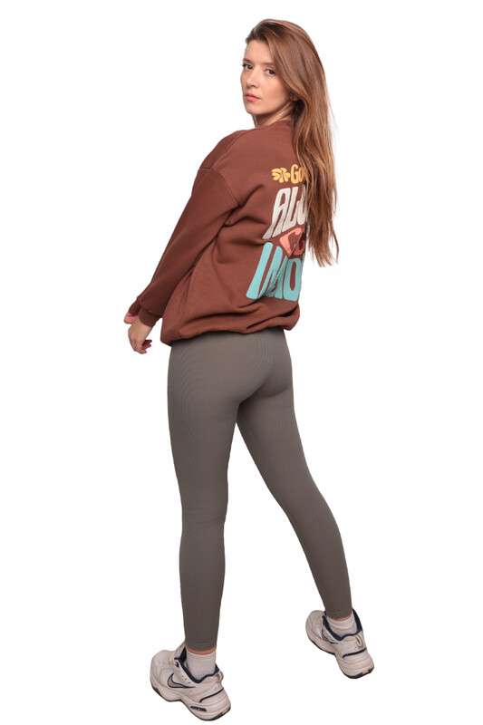 New Orange 3 İplik Sweatshirt | Kahve - Thumbnail