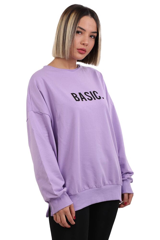 Basıc Baskılı Kadın Sweat | Lila