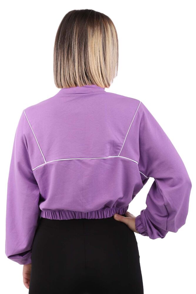 Yarım Fermuarlı Crop Kadın Sweat | Mor