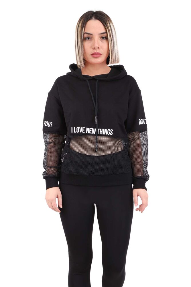 File Detaylı Kadın Sweat | Siyah