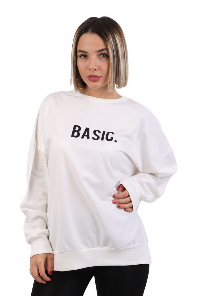 Basıc Baskılı Kadın Sweat | Krem