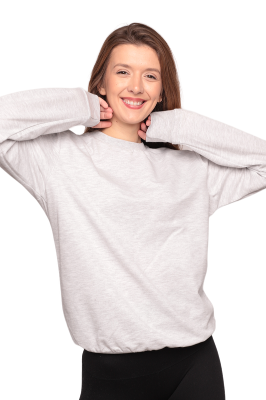 Bisiklet Yaka Kadın Sweatshirt 0149 | Açık Gri - Thumbnail