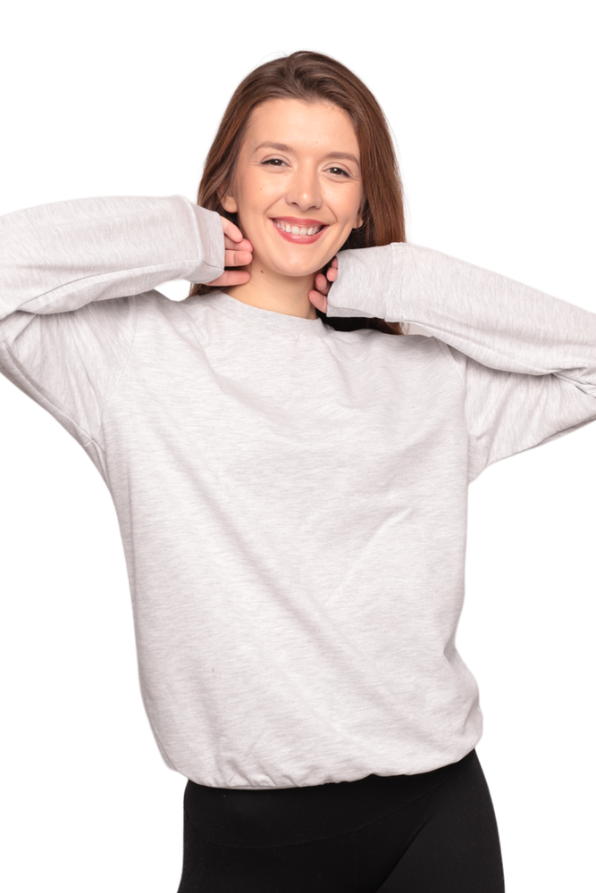 Bisiklet Yaka Kadın Sweatshirt 0149 | Açık Gri
