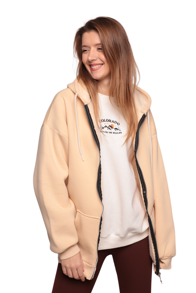 Fermuarlı 3 İplik Kadın Sweatshirt 3556 | Bej