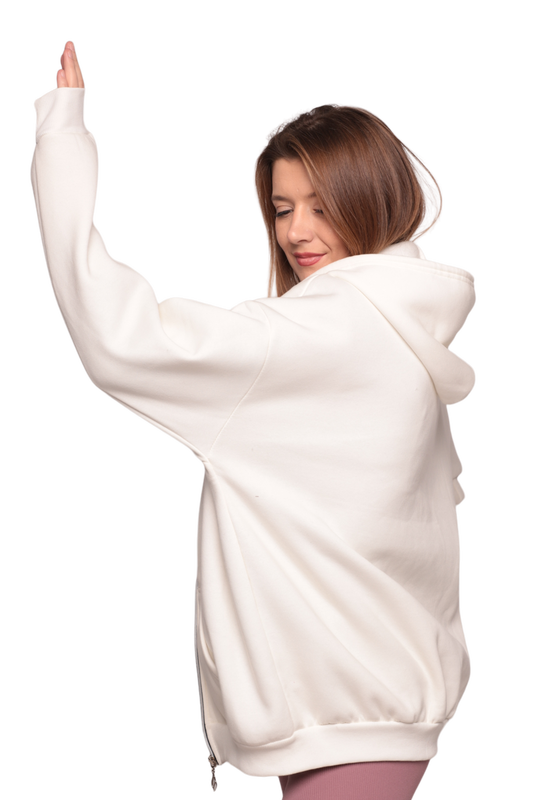 SİMİSSO - Fermuarlı 3 İplik Kadın Sweatshirt 3556 | Ekru