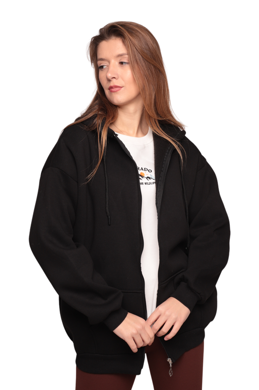 SİMİSSO - Fermuarlı 3 İplik Kadın Sweatshirt 3556 | Siyah