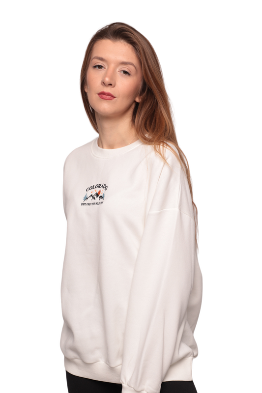 SİMİSSO - Nakışlı 3 İplik Kadın Sweatshirt 5808 | Ekru