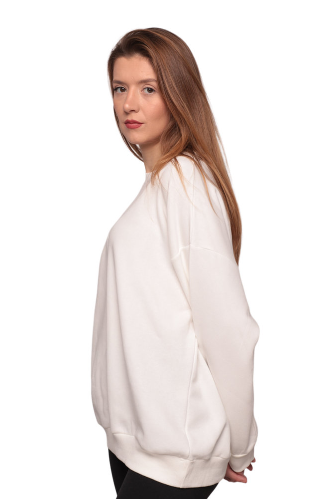 Nakışlı 3 İplik Kadın Sweatshirt 5808 | Ekru