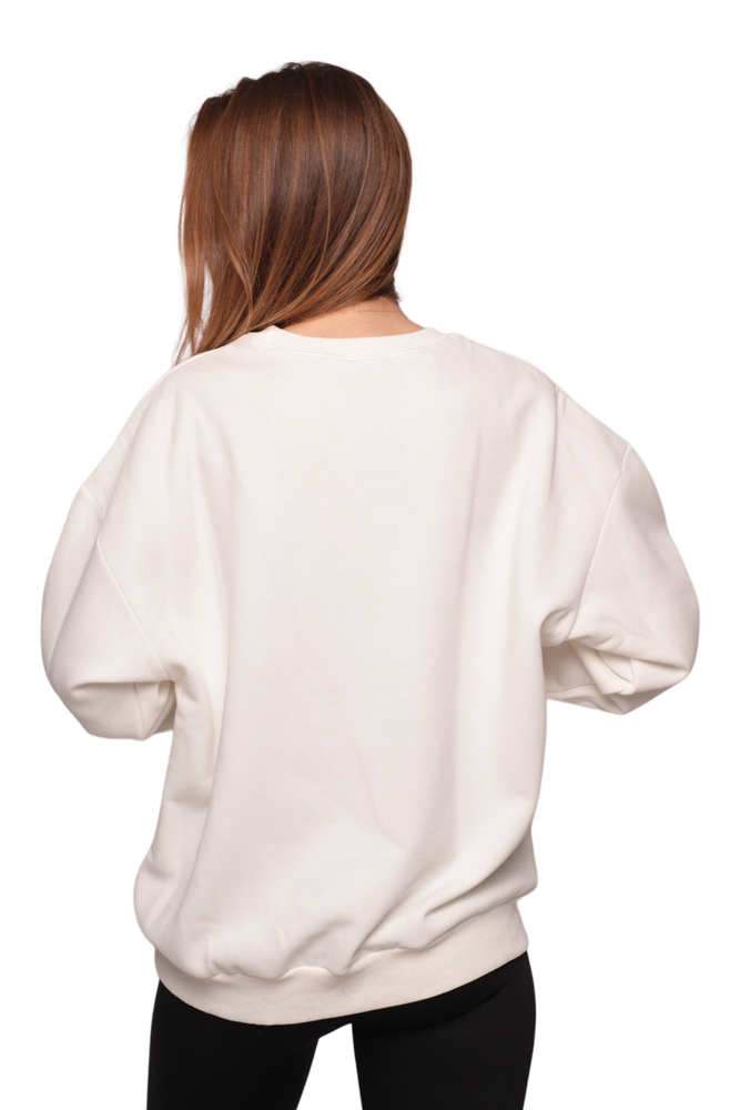 Nakışlı 3 İplik Kadın Sweatshirt 5808 | Ekru