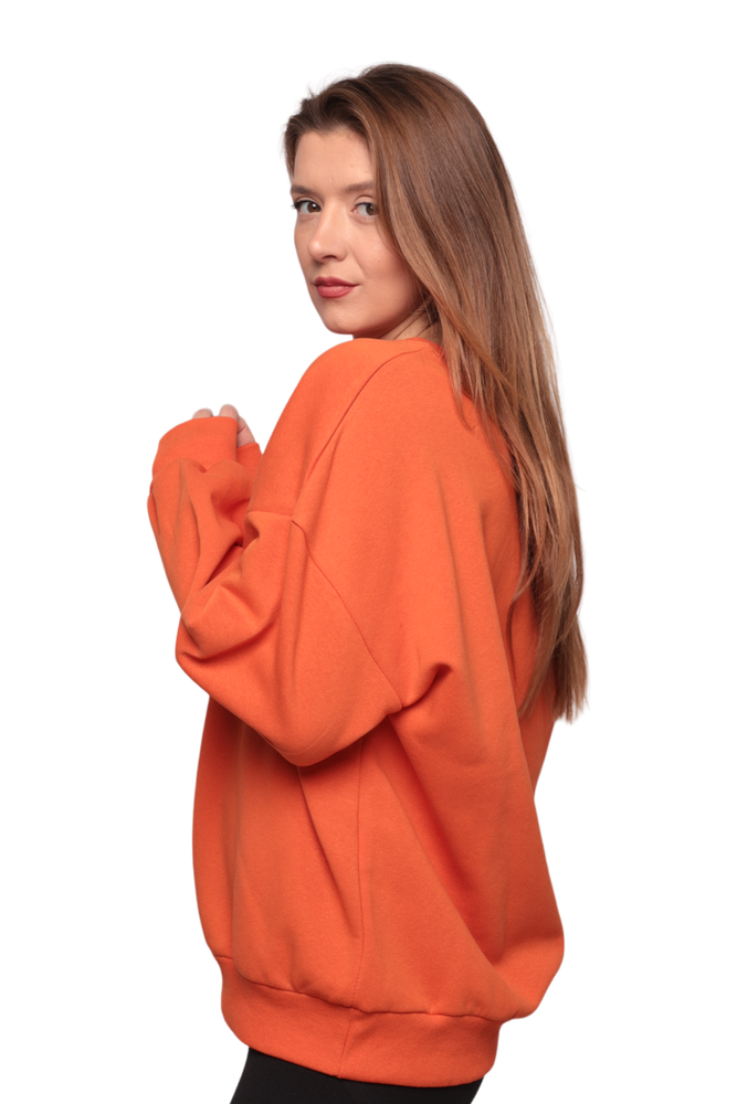 Nakışlı 3 İplik Kadın Sweatshirt 5808 | Turuncu