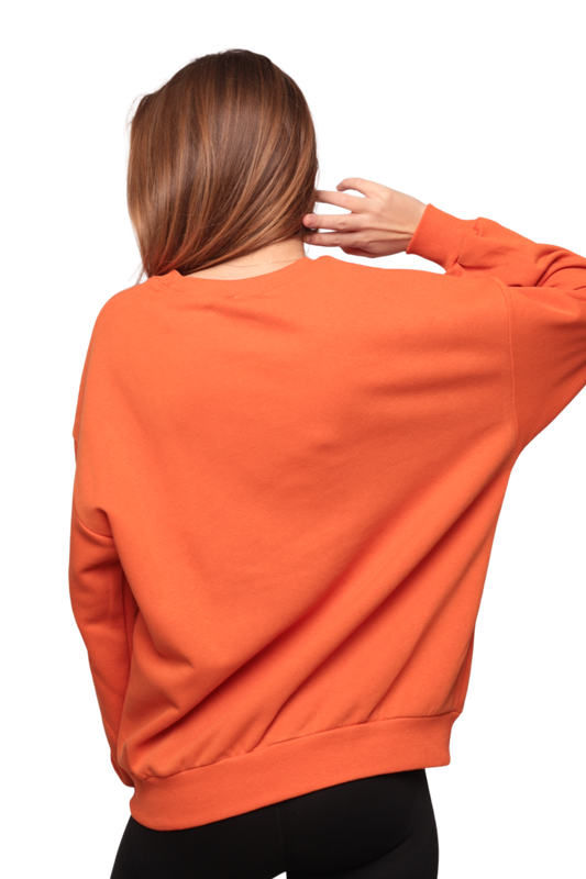 Nakışlı 3 İplik Kadın Sweatshirt 5808 | Turuncu - Thumbnail