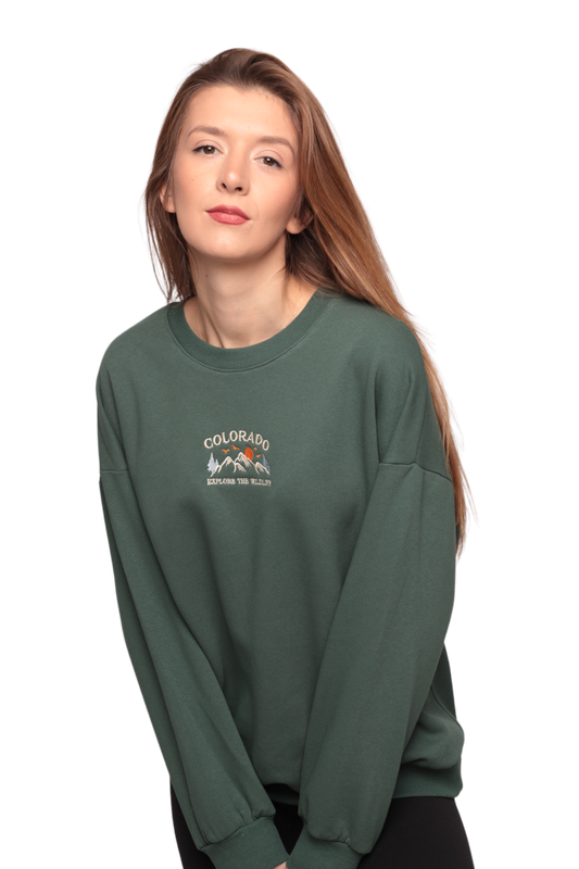 SİMİSSO - Nakışlı 3 İplik Kadın Sweatshirt 5808 | Yeşil