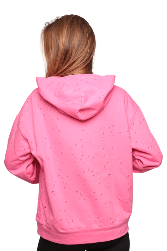 Kapşonlu Kadın Sweatshirt 0150 | Pembe - Thumbnail