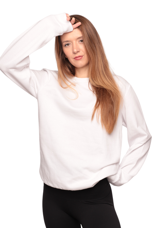 SİMİSSO - Bisiklet Yaka 3 İplik Kadın Sweatshirt 0153 | Beyaz