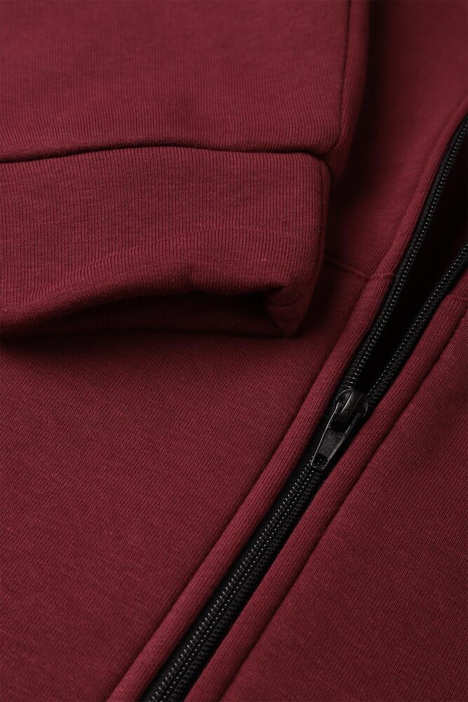 Kapşonlu Fermuarlı Sweatshirt | Bordo