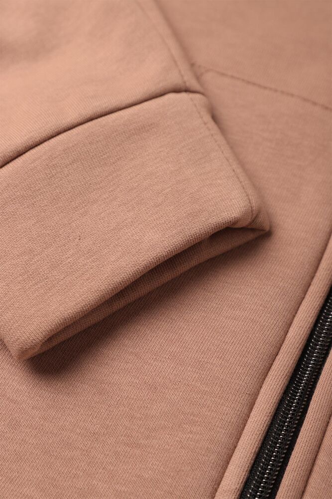 Kapşonlu Fermuarlı Sweatshirt | Açık Kahve