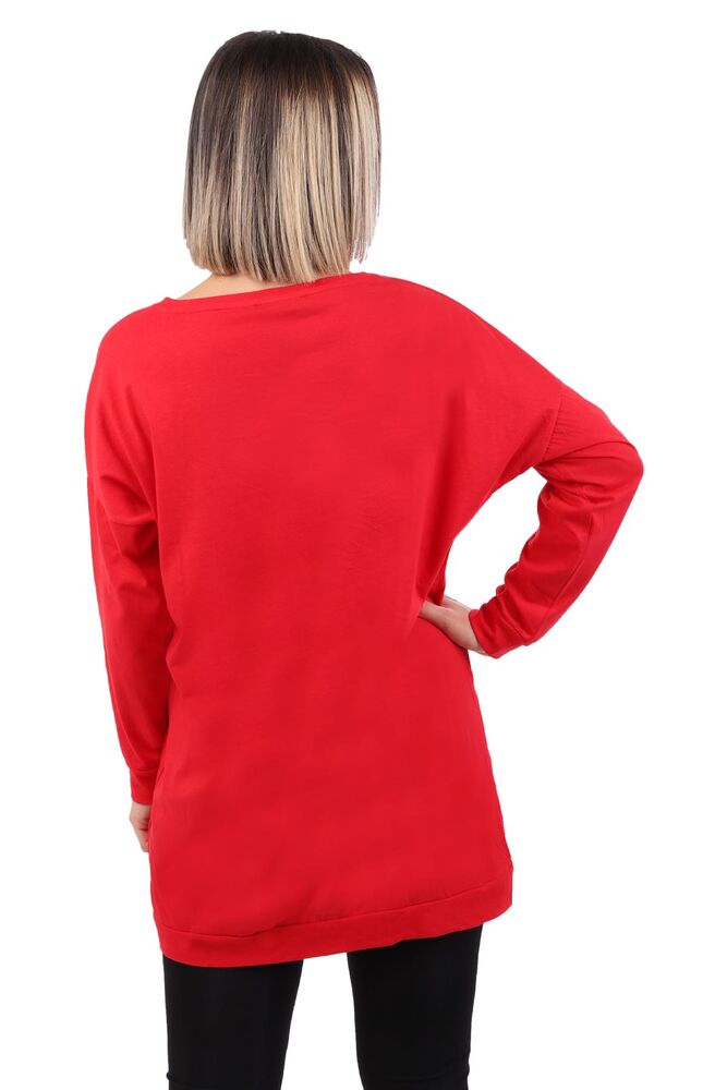 Yazı Baskılı Uzun Kollu Kadın T-shirt | Kırmızı