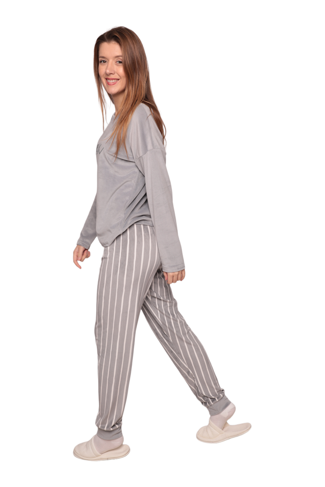 Kadın Kadife Pijama Takımı 13301-8 | Gri