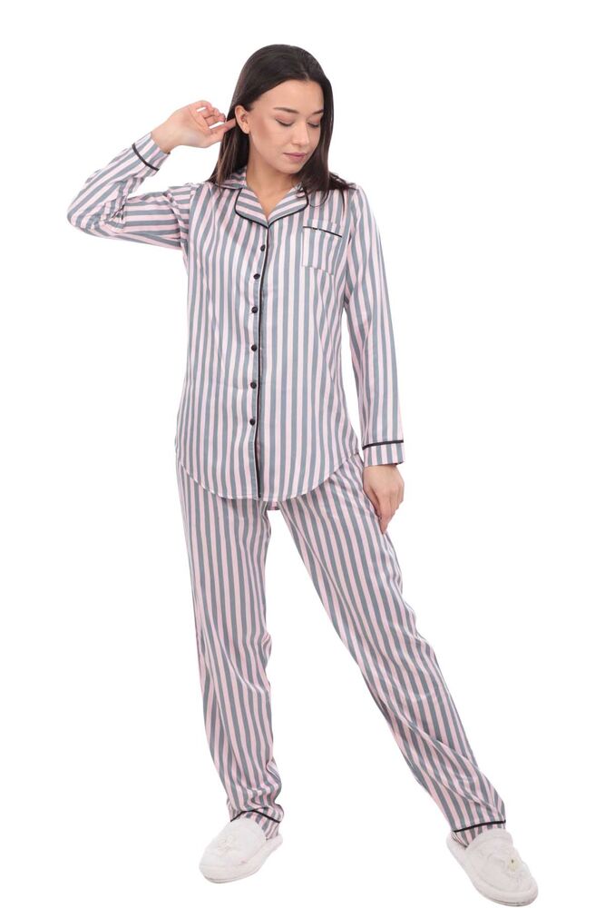 Aydoğan Poplin Uzun Kollu Gömlek Kadın Pijama Takımı 14025 | Pembe