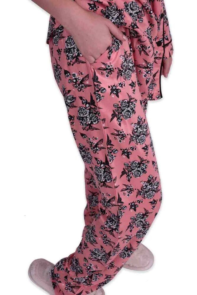Aydoğan Desenli Poplin Gömlek Kadın Pijama Takımı 14026 | Somon