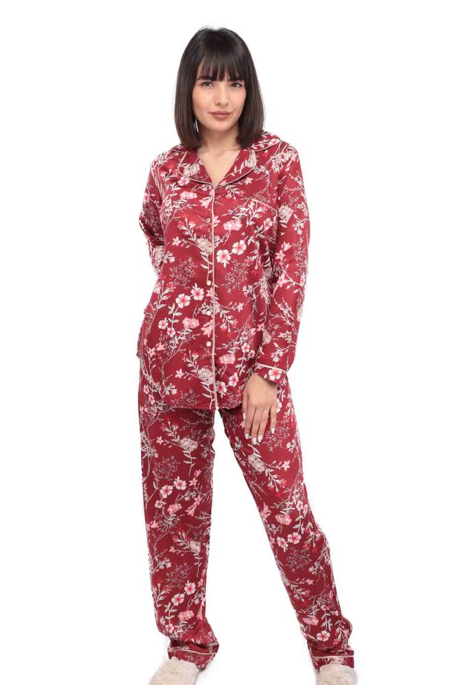 Aydoğan Poplin Uzun Kollu Gömlek Kadın Pijama Takımı 14045 | Kırmızı