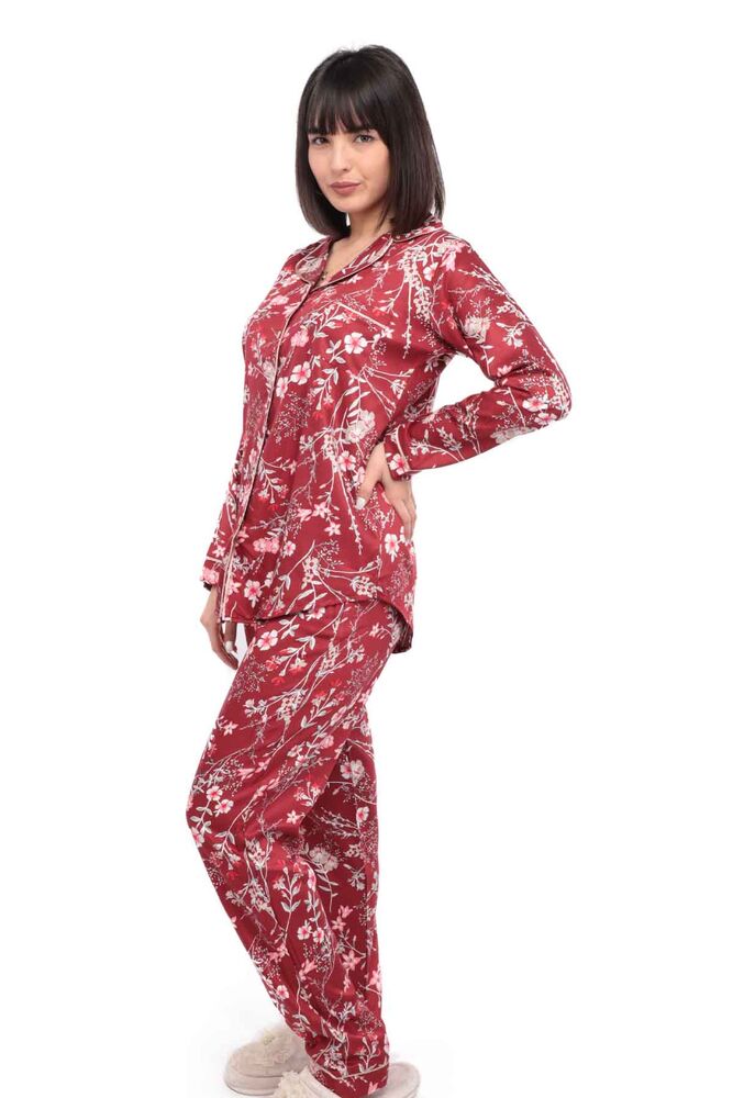 Aydoğan Poplin Uzun Kollu Gömlek Kadın Pijama Takımı 14045 | Kırmızı