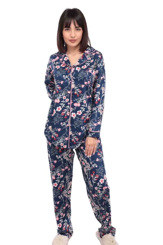 Aydoğan Poplin Uzun Kollu Gömlek Kadın Pijama Takımı 14044 | Lacivert