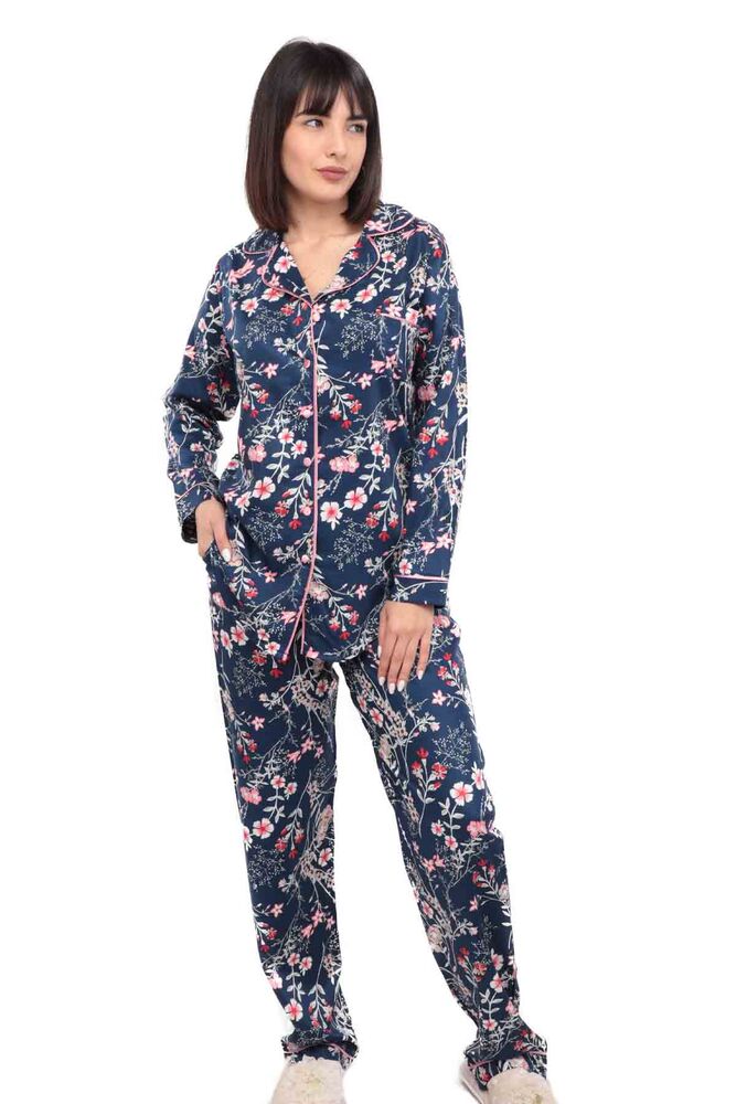 Aydoğan Poplin Uzun Kollu Gömlek Kadın Pijama Takımı 14044 | Lacivert