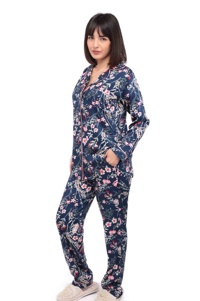 Aydoğan Poplin Uzun Kollu Gömlek Kadın Pijama Takımı 14044 | Lacivert