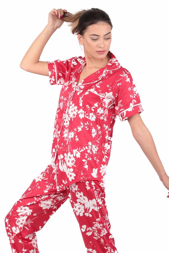 Aydoğan Desenli Poplin Gömlek Kadın Pijama Takımı 14037 | Kırmızı