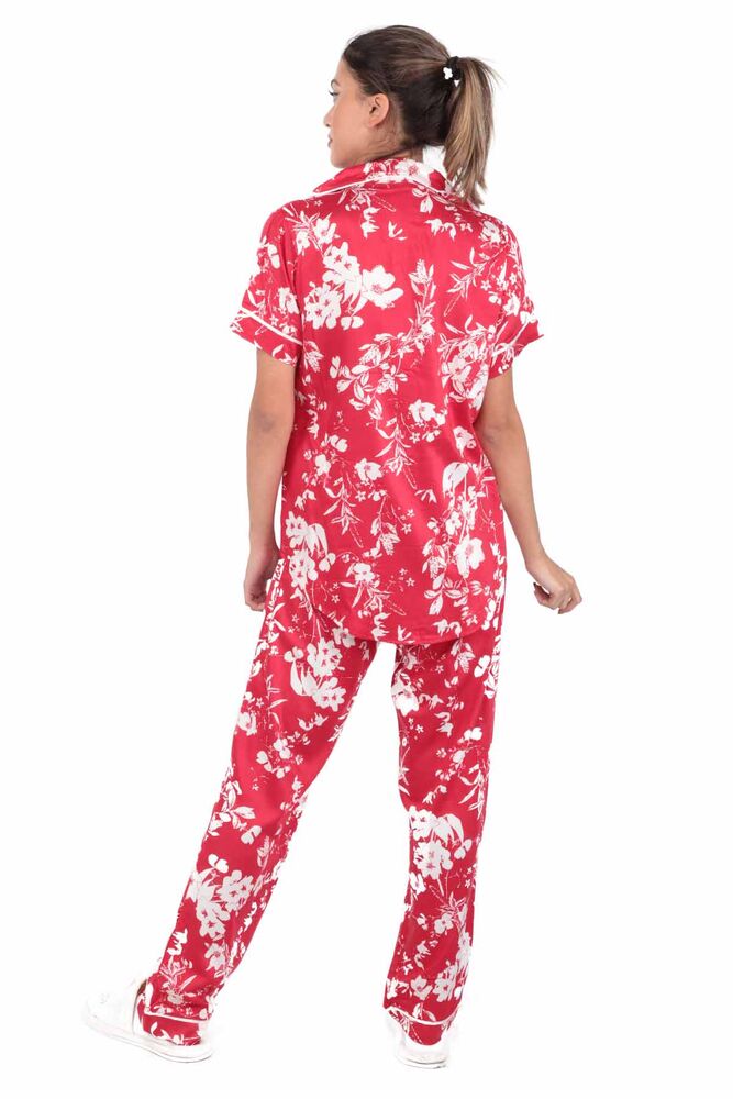 Aydoğan Desenli Poplin Gömlek Kadın Pijama Takımı 14037 | Kırmızı