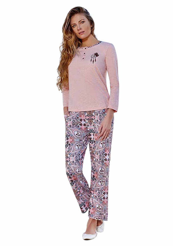 Berrak Bol Paçalı Düğmeli Desenli Pijama Takımı 444 | Std