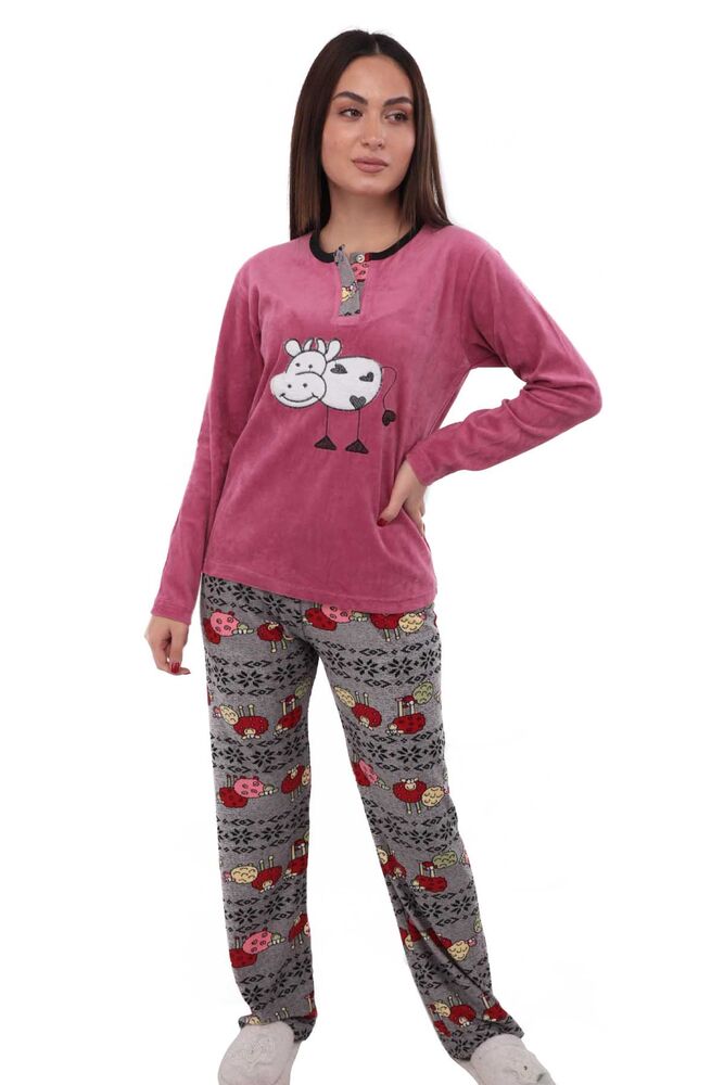 Fapi Boru Paçalı Desenli Kadife Pijama Takımı 3315 | Pembe