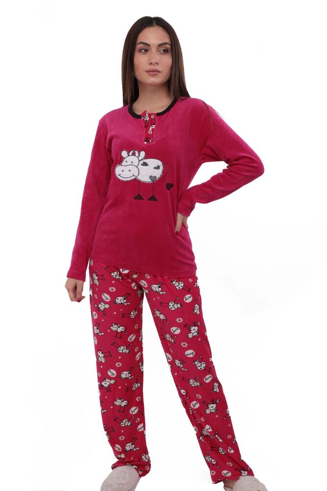Fapi Boru Paçalı Desenli Kadife Pijama Takımı 3315 | Fuşya