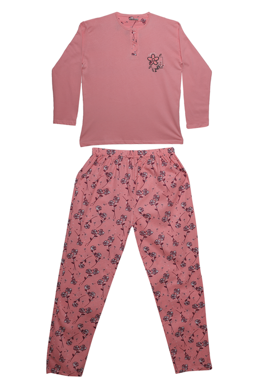 IŞILAY - Desenli Kadın Pijama Takım 5148 | Yavruağzı