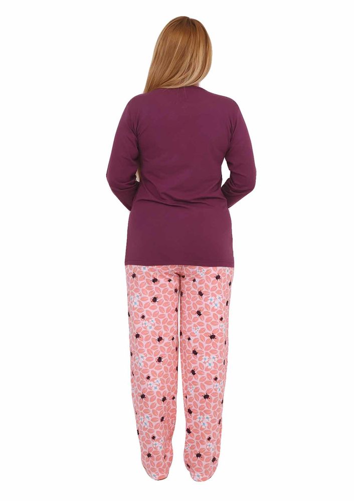 Işılay Yakası Düğmeli Uğur Böceği Desenli Pijama Takımı 8640 | Mürdüm