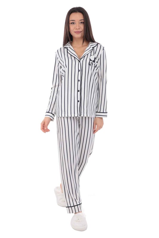 Panda Desenli Kadın Pijama Takımı 70546 | Beyaz - Thumbnail