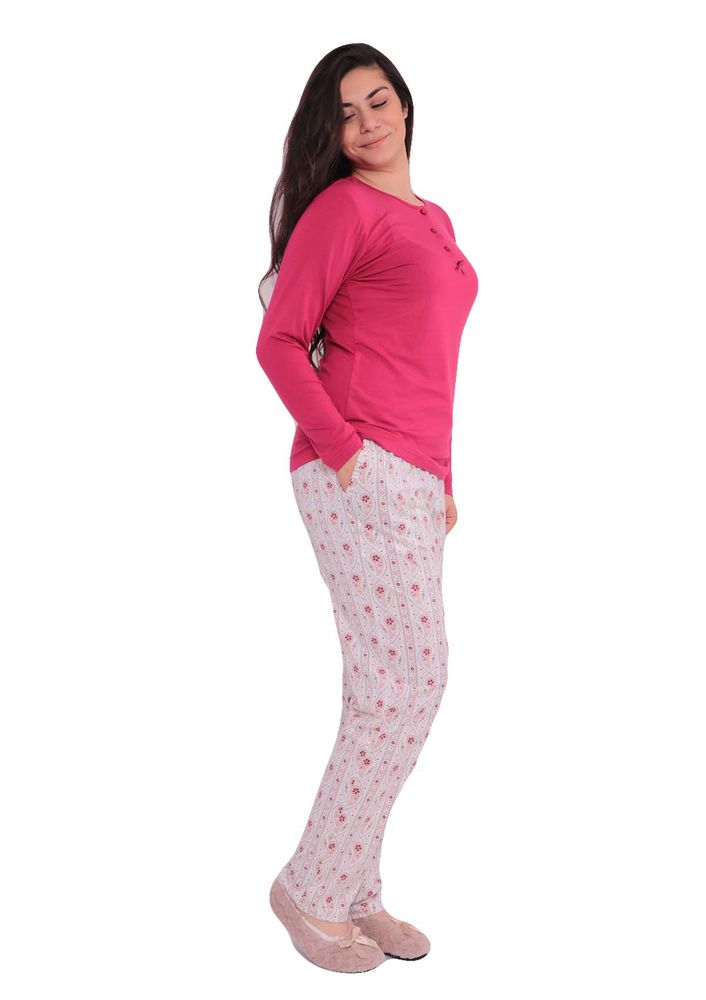 Lady Shine Desenli Fuşya-Beyaz Pijama Takımı 309 | Fuşya