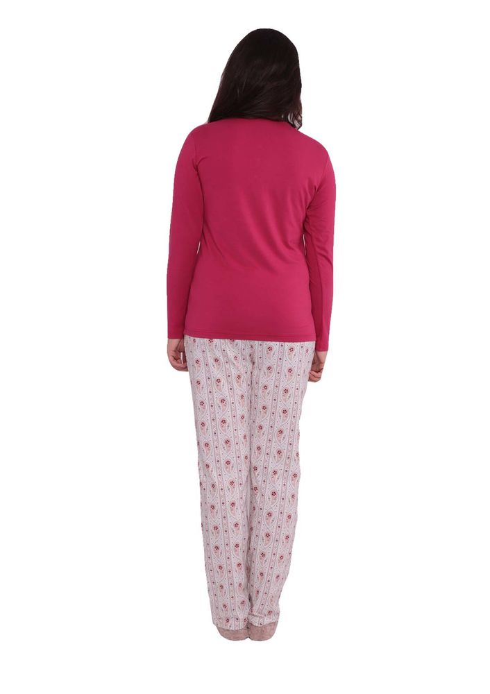 Lady Shine Desenli Fuşya-Beyaz Pijama Takımı 309 | Fuşya