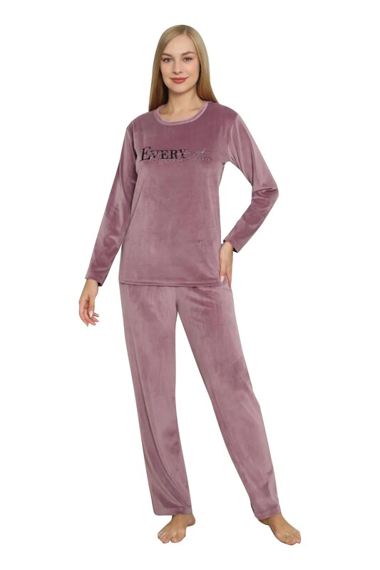 MODELLA LIFE - Uzun Kol Kadife Kadın Pijama Takımı 2243-K | Gül Kurusu