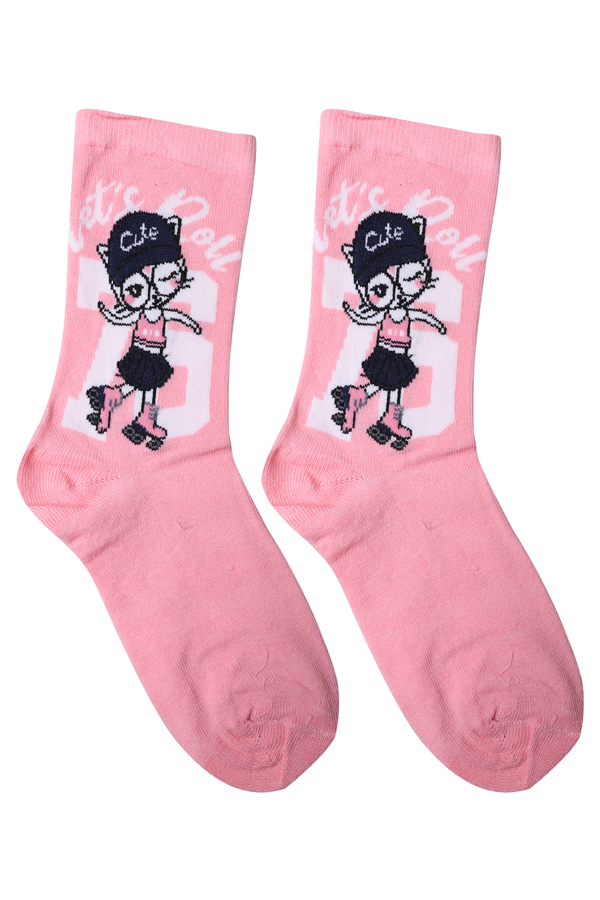 Baskılı Kız Çocuk Çorap Model 1 | Pembe