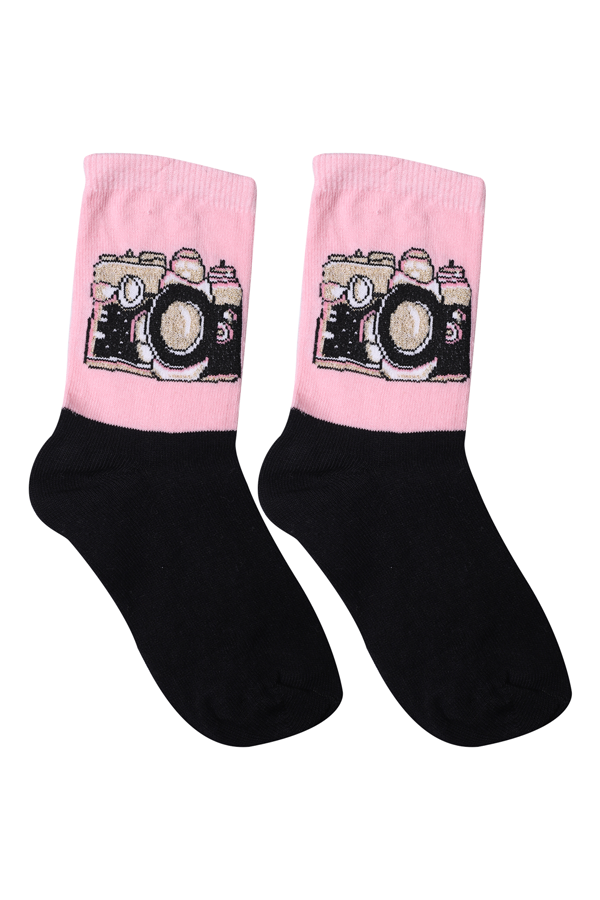 Baskılı Kız Çocuk Çorap Model 6 | Pembe