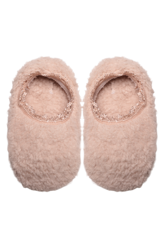 ÖZMEN - Güpürlü Çocuk Peluş Babet Çorap | Vizon