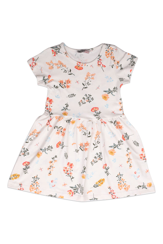 Çiçek Baskılı Kız Çocuk Elbise 002 | Turuncu