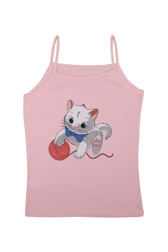 İp Askılı Kedi Baskılı Kız Çocuk Atlet 3048 | Pembe