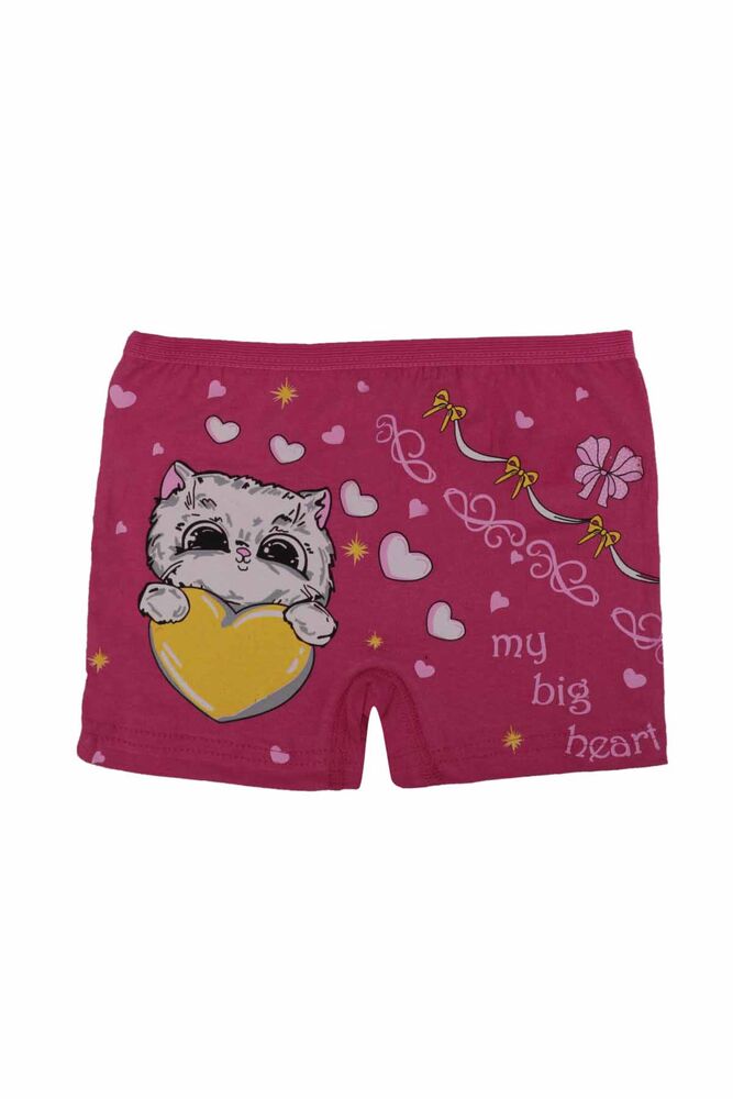 Kedi Baskılı Likraklı Kız Çocuk Boxer 5023 | Fuşya