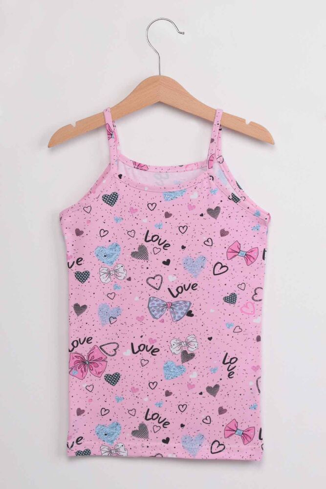 Tutku Elestan İp Askılı Love Desenli Kız Çocuk Atlet | Pembe