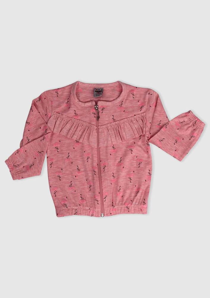 Flamingo Baskılı Kız Çocuk Hırka | Somon