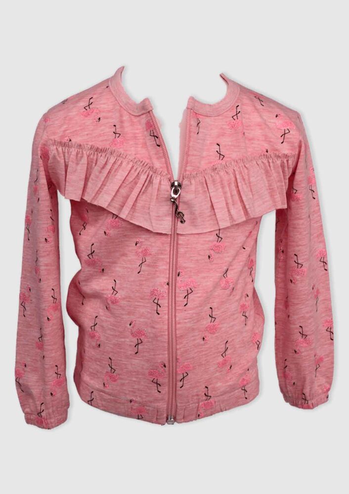 Flamingo Baskılı Kız Çocuk Hırka | Somon
